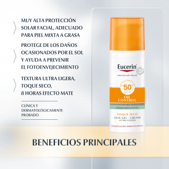 EUCERIN Sun Facial Gel Oil Control Toque Seco FPS 50+ - 50 ml