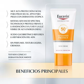 Eucerin Protector Solar Sun Cream Facial Sensitive Protect FPS 50+ - 50 mL